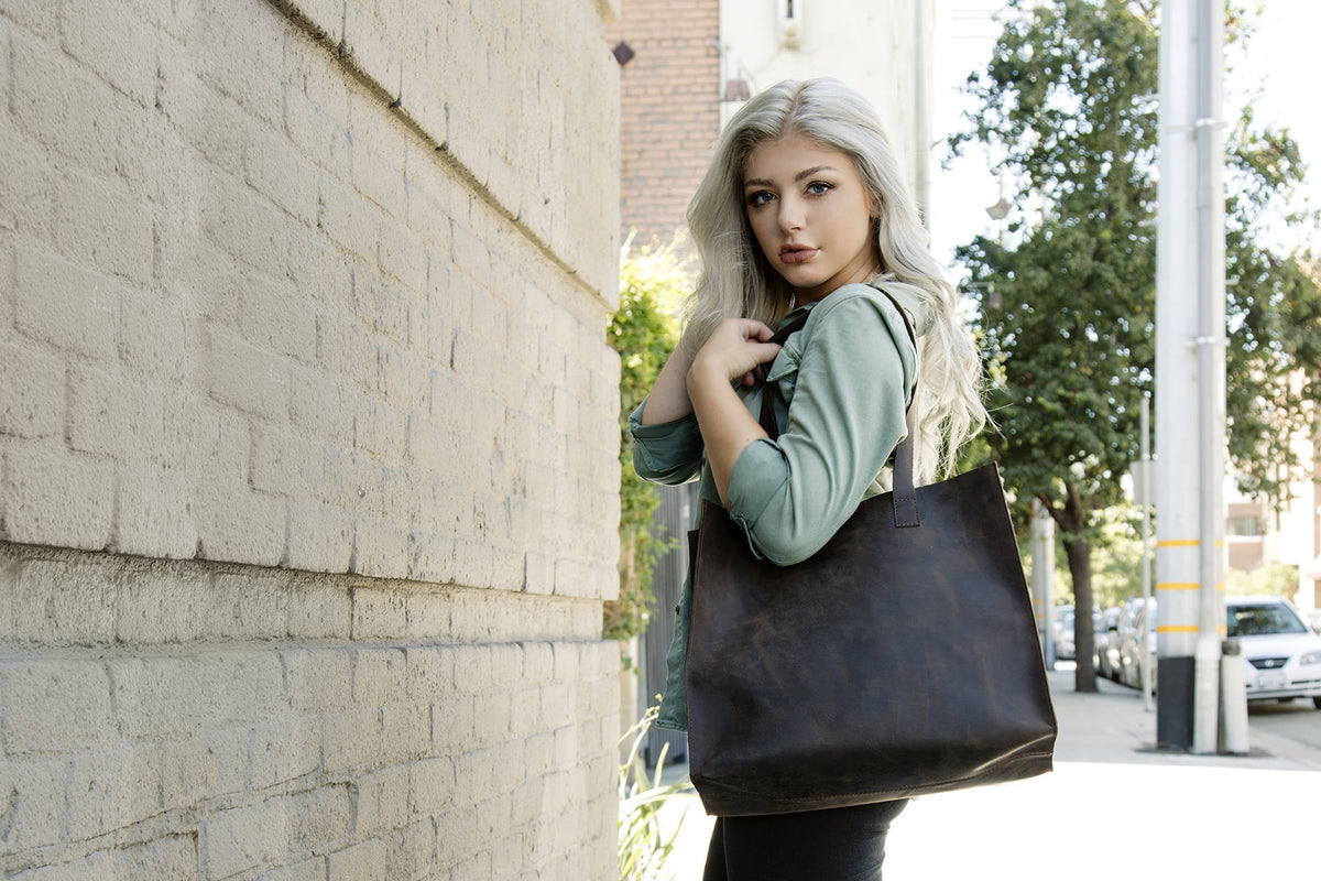 Kiko Leather Raw Edge Genuine Leather Tote Bag – Handcrafted Everyday Carry Carryall Shoulder Bag for Women