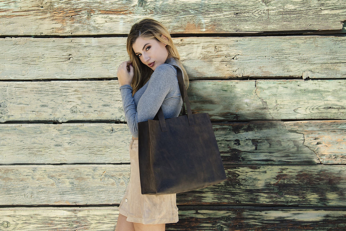 Kiko Leather Raw Edge Genuine Leather Tote Bag – Handcrafted Everyday Carry Carryall Shoulder Bag for Women