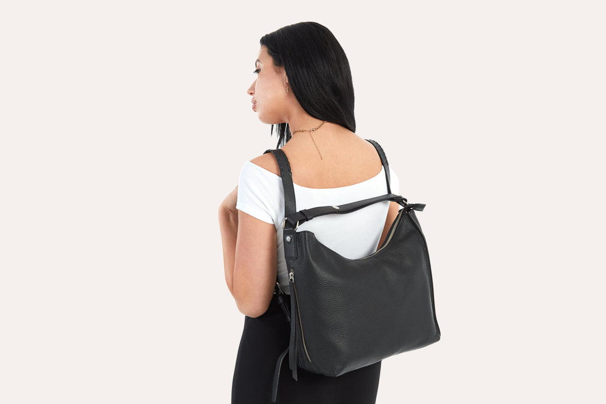 Kiko Leather Convertible Hobo Shoulder Bag & Backpack – Genuine Pebble Leather Purse