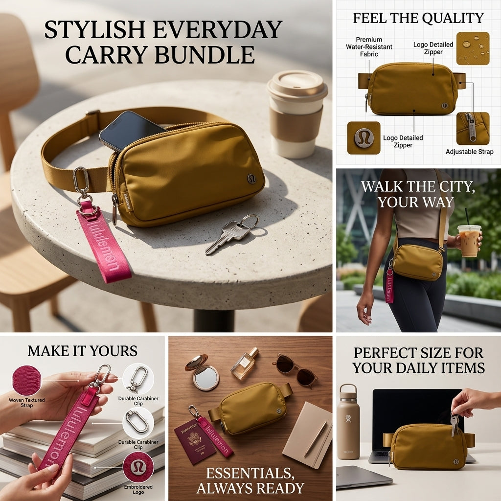 Lululemon Everywhere Belt Bag 1L - Burnt Caramel + Keychain  Maroon